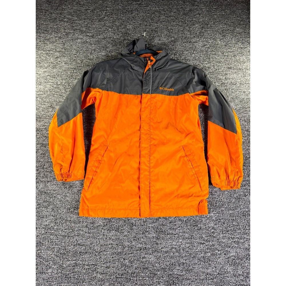 Columbia Sportswear Windbreaker Jacket Youth Medium 10/12 Orange Gray Hooded